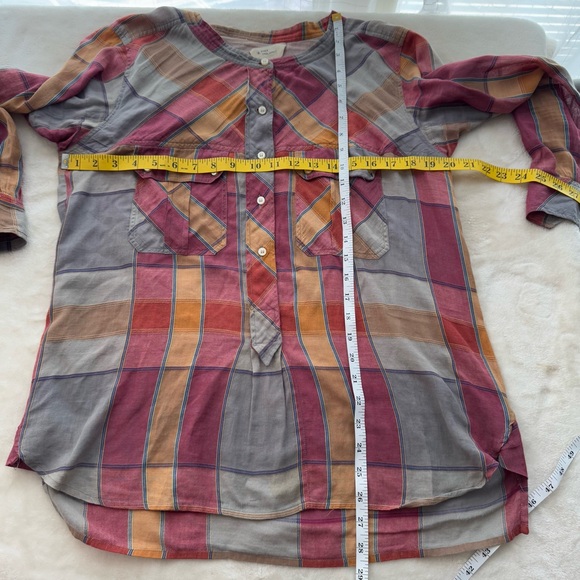 Étoile Isabel Marant Pink Red Orange Plaid Print Crew Neck Blouse - Picture 7 of 7